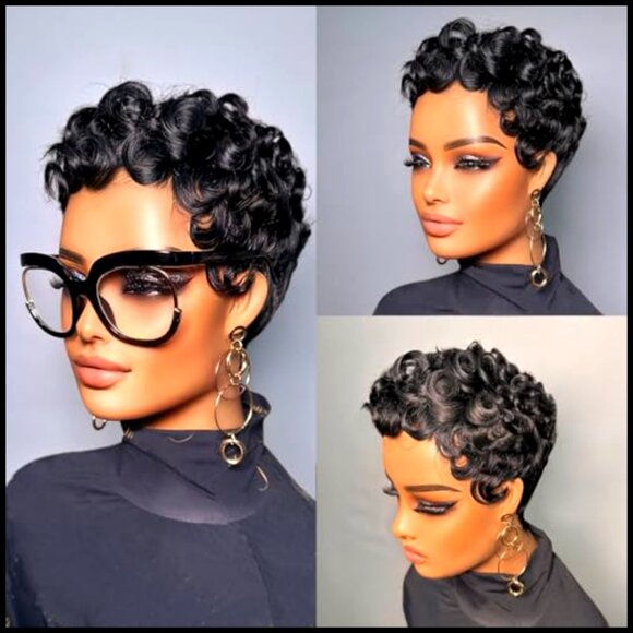 Curly Pixie Cut Human Hair Wig Glueless Layered Brazilian Virgin Daily Use